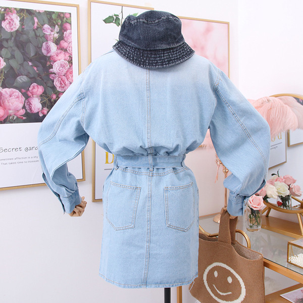 Rochie de dama din denim model nou cu curea si nasturi in albastru