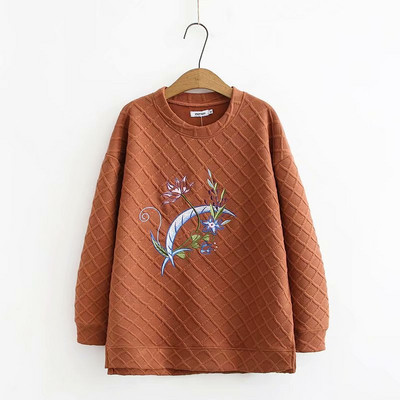 Női alkalmi pulóver O-nyakú és hosszú ujjú piros, barna és zöld színben