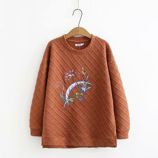 Női alkalmi pulóver O-nyakú és hosszú ujjú piros, barna és zöld színben