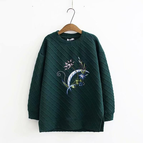 Női alkalmi pulóver O-nyakú és hosszú ujjú piros, barna és zöld színben