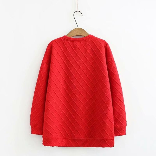 Női alkalmi pulóver O-nyakú és hosszú ujjú piros, barna és zöld színben