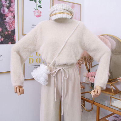 Modern női pulóver O-nyakkal, rózsaszín, fehér, zöld és bézs színben