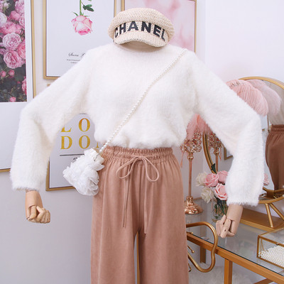 Modern női pulóver O-nyakkal, rózsaszín, fehér, zöld és bézs színben