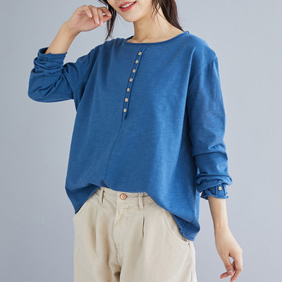 Bluza casual de dama cu nasturi in negru, alb, albastru, maro si roz