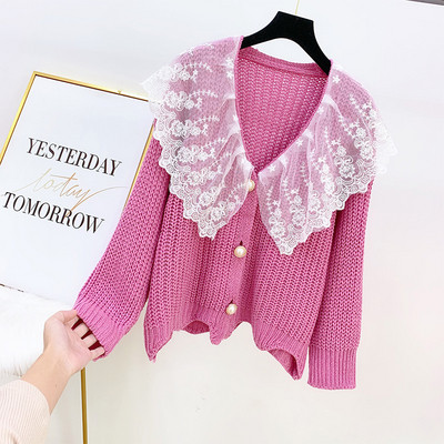 Μοντέρνα γυναικέια ζακέτα με δαντέλα και κουμπιά σε διάφορα χρώματα