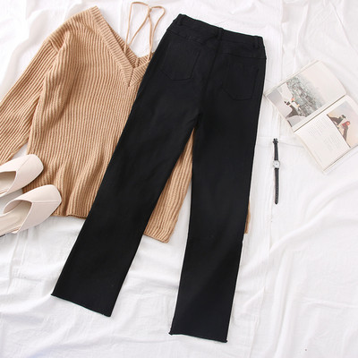 Νέο μοντέλο γυναικεία τζιν με σκισμένα  μοτίβα  με ψηλή μέση σε μαύρο χρώμα