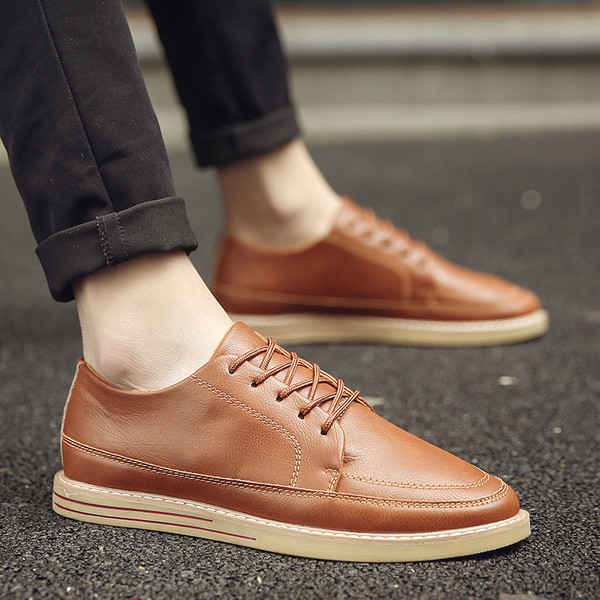 Pantofi moderni pentru barbati din piele ecologica in negru, gri si portocaliu