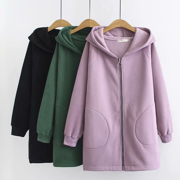 Μακρύ  γυναικείο φούτερ με φερμουάρ σε τρία χρώματα