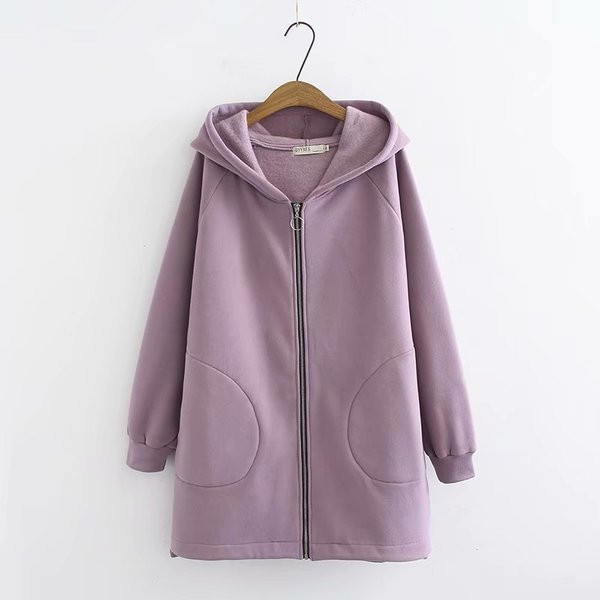 Μακρύ  γυναικείο φούτερ με φερμουάρ σε τρία χρώματα