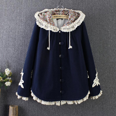 Μοντέρνο γυναικείο παλτό με μαλακή επένδυση και κουκούλα σε κόκκινο, μπλε και καφέ χρώμα