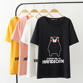 Női alkalmi póló fekete, fehér, rózsaszín és sárga rátéttel