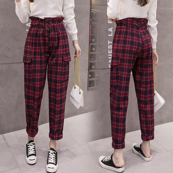 Нов модел ежедневен дамски панталон с висока талия и джобове 