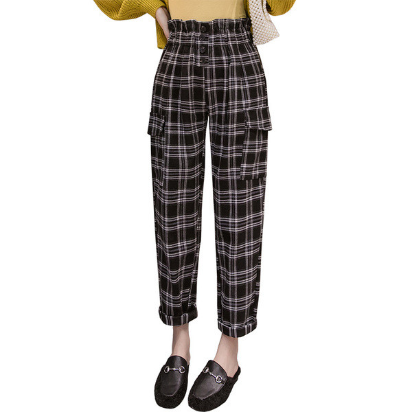 Нов модел ежедневен дамски панталон с висока талия и джобове 