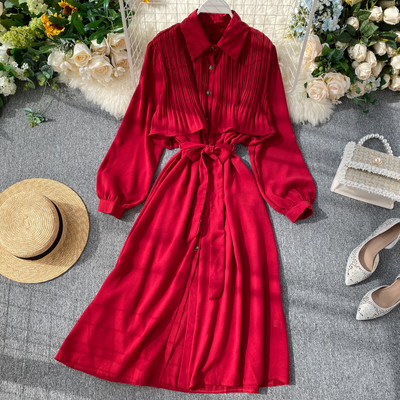 Μοντέρνο γυναικείο φόρεμα με κολάρο και μακρύ μανίκι σε διάφορα χρώματα