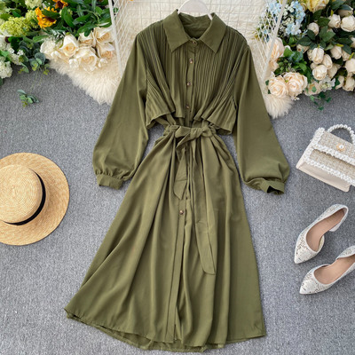 Μοντέρνο γυναικείο φόρεμα με κολάρο και μακρύ μανίκι σε διάφορα χρώματα