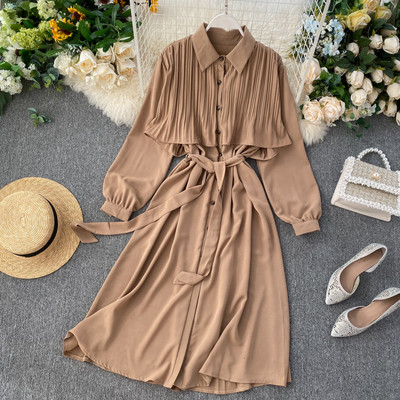 Μοντέρνο γυναικείο φόρεμα με κολάρο και μακρύ μανίκι σε διάφορα χρώματα