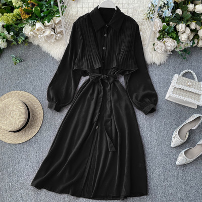 Μοντέρνο γυναικείο φόρεμα με κολάρο και μακρύ μανίκι σε διάφορα χρώματα