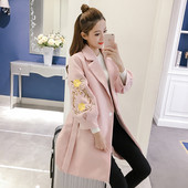 Palton lung de damă elegant, cu broderie și curea