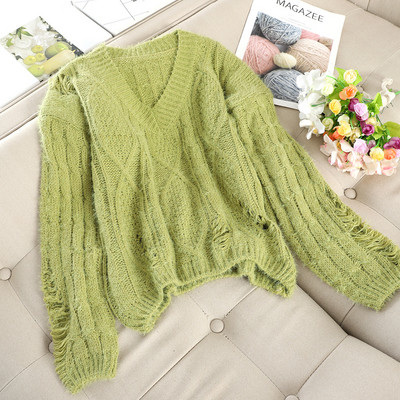 Γυναικείο πουλόβερ με μακρύ μανίκι σε Πράσινο, Κίτρινο, Μπλε και Άσπρο χρώμα