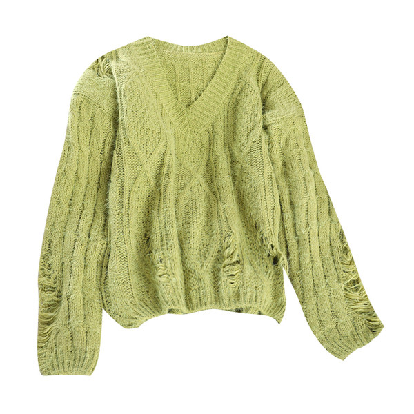 Γυναικείο πουλόβερ με μακρύ μανίκι σε Πράσινο, Κίτρινο, Μπλε και Άσπρο χρώμα