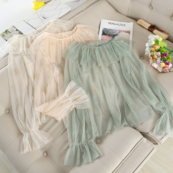 Modern női pecsétblúz, hosszú ujjal, ovális nyakkivágással