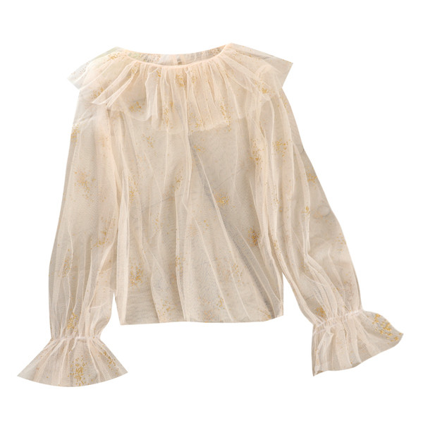 Modern női pecsétblúz, hosszú ujjal, ovális nyakkivágással