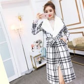 Hosszú kockás kabát és rövid kockás szoknya készlet