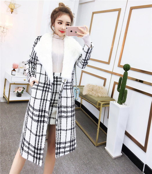 Hosszú kockás kabát és rövid kockás szoknya készlet