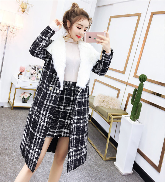 Hosszú kockás kabát és rövid kockás szoknya készlet