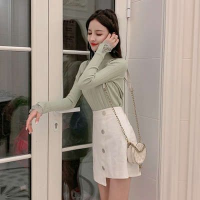 Pulover de dama model nou cu guler polo inalt si dantela in mai multe culori