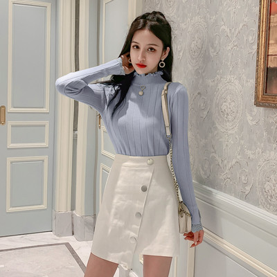 Pulover de dama model nou cu guler polo inalt si dantela in mai multe culori