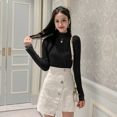 Pulover de dama model nou cu guler polo inalt si dantela in mai multe culori