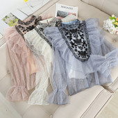 Cămașă casual de damă cu broderie și guler înalt în mai multe culori