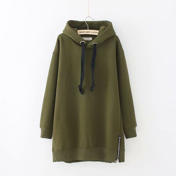 Casual γυναικείο μακρύ φούτερ  με κουκούλα και κορδόνια σε γκρι, πράσινο και μαύρο χρώμα