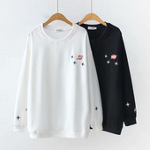 Női alkalmi blúz O-nyakú és hosszú ujjú fehér és fekete színben