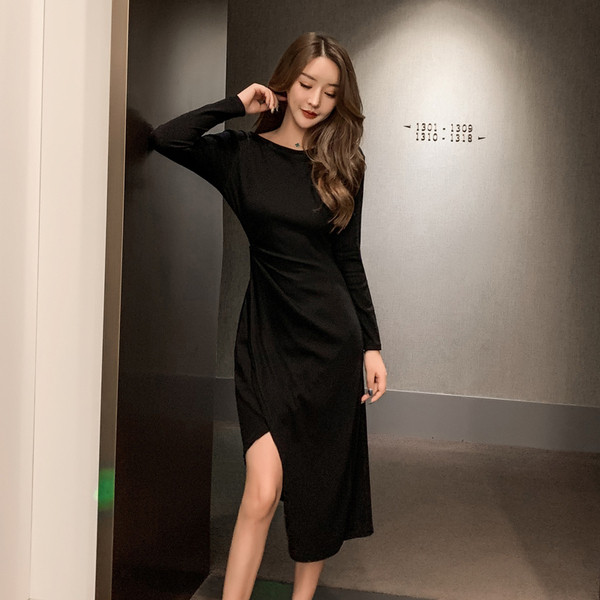 Rochie asimetrică de damă în maro și negru