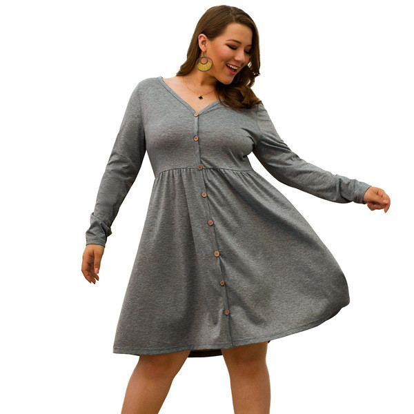 Őszi női rövid ruha szürke gombokkal