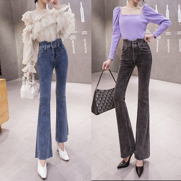 Blugi de dama model nou Model slim cu talie inalta in albastru si gri