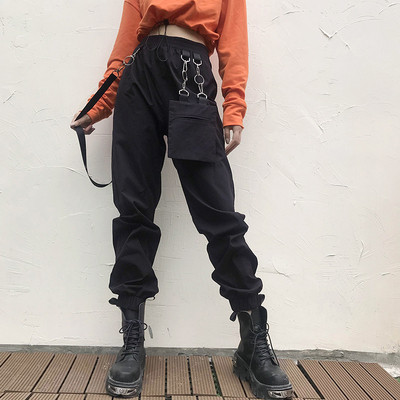 Model nou de pantaloni de dama cu talie inalta si buzunar negru si elastic