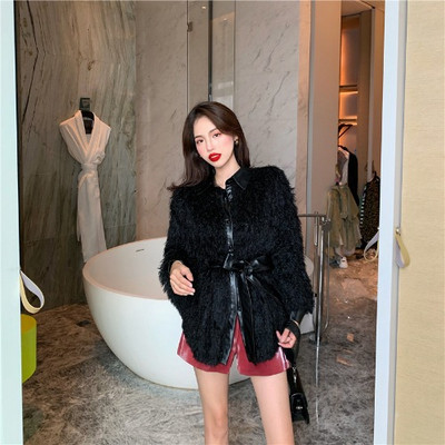 Modern női kabát műbőr gallérral - két színben