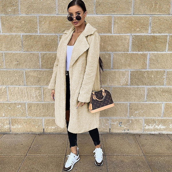 Palton lung de zi cu zi de damă de culoare bej