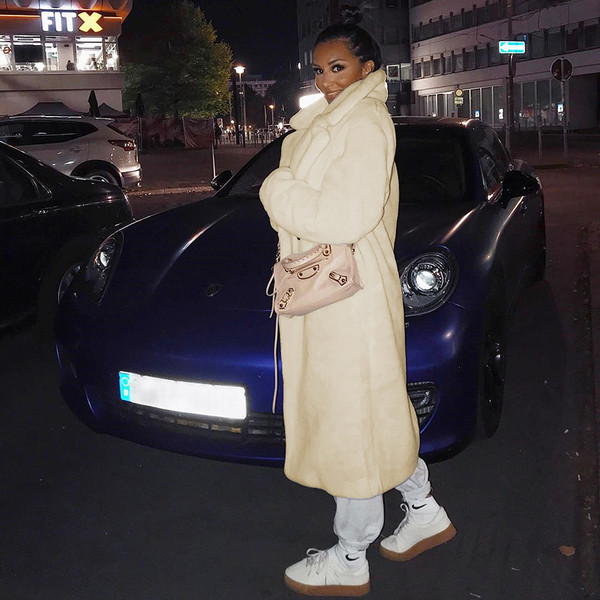 Palton lung de zi cu zi de damă de culoare bej