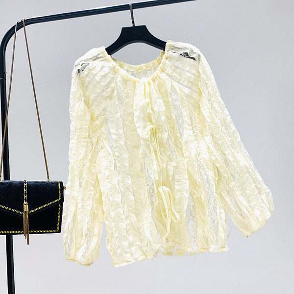 Modern női blúz kerek nyakkivágással, rózsaszín, bézs és zöld színben