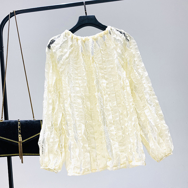 Modern női blúz kerek nyakkivágással, rózsaszín, bézs és zöld színben