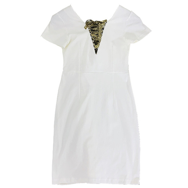 Rochie modernă de damă cu decolteu spitz în negru și gri