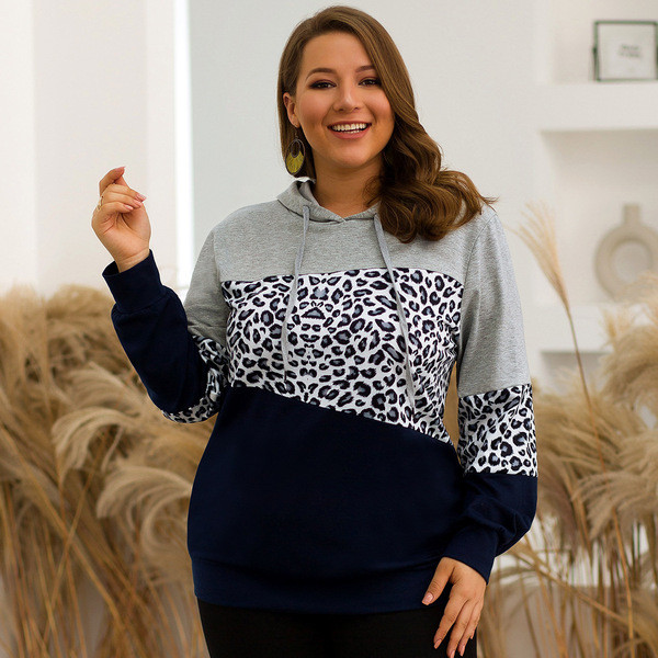 Μοντέρνο γυναικείο φούτερ με κουκούλα  και ζωικό σχέδιο σε μπλε χρώμα