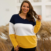 Καθημερινό γυναικείο ριγέ πολόβερ με βαθύ λαιμόκοψη και μακρύ μανίκι