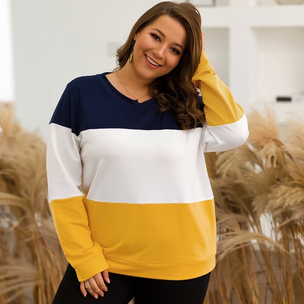 Καθημερινό γυναικείο ριγέ πολόβερ με βαθύ λαιμόκοψη και μακρύ μανίκι