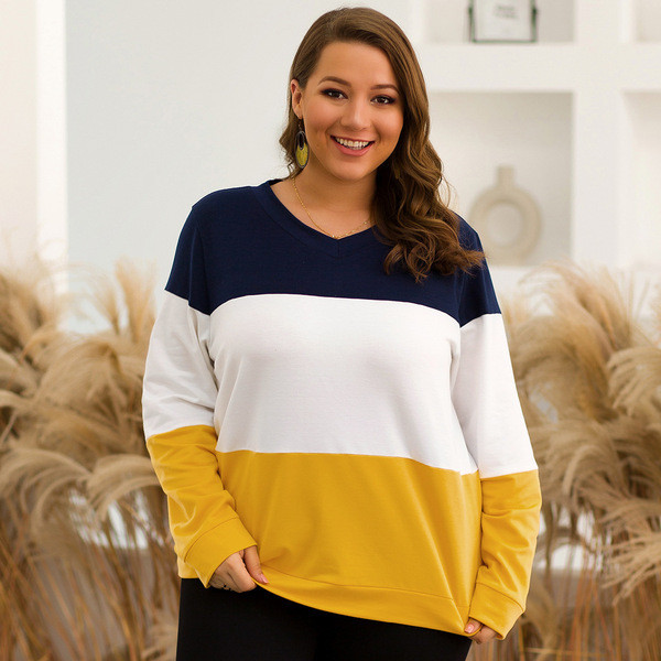 Καθημερινό γυναικείο ριγέ πολόβερ με βαθύ λαιμόκοψη και μακρύ μανίκι