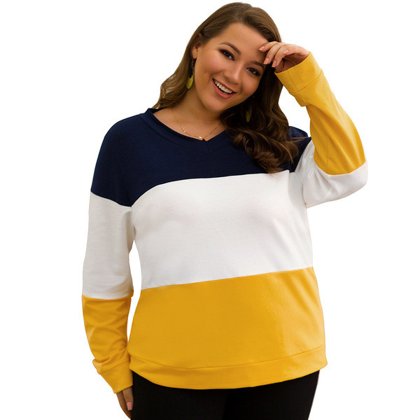 Καθημερινό γυναικείο ριγέ πολόβερ με βαθύ λαιμόκοψη και μακρύ μανίκι